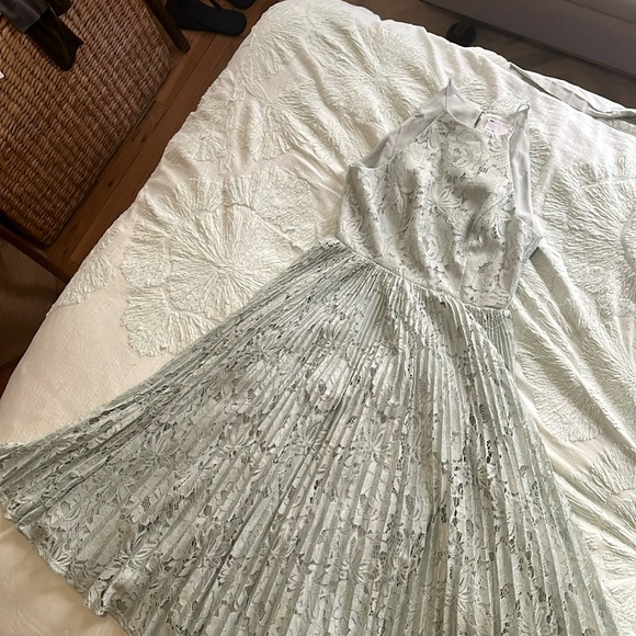 ASOS DESIGN NWT Pinny Midi Prom Dress Pleated Lace Sage Green Size 6 - Picture 2 of 6